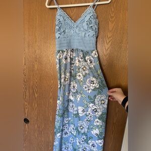 No Boundaries Blue Floral Slit Dress